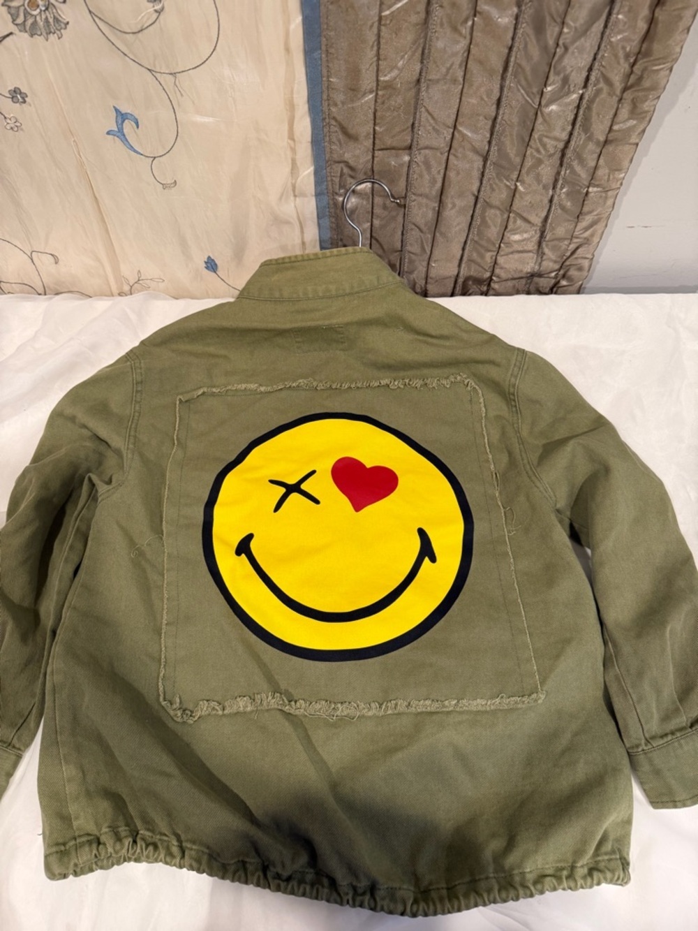 Zara Olive Green Patchwork Jean Jacket with Red & Yellow Accents - Picture 6 of 10